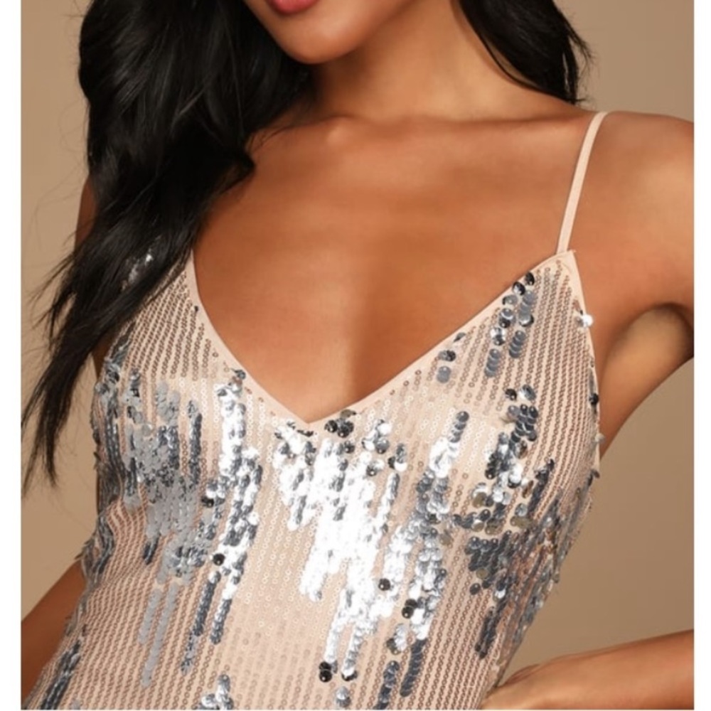 Rose Gold and Silver Sequin Midi Dress - Picture 3 of 3